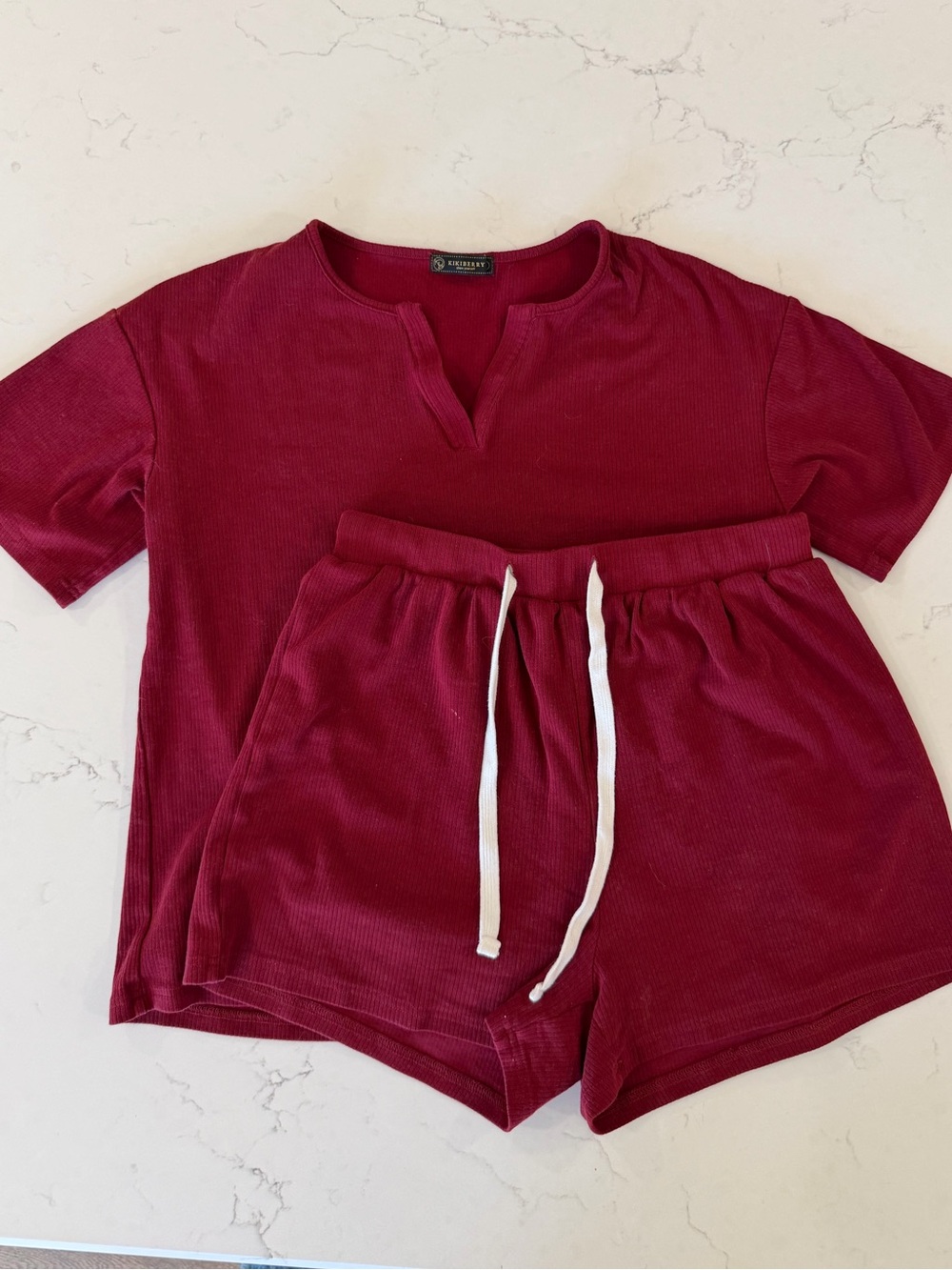 Cozy Ribbed Short Sleeve Top & Shorts Pajama Set - Burgundy